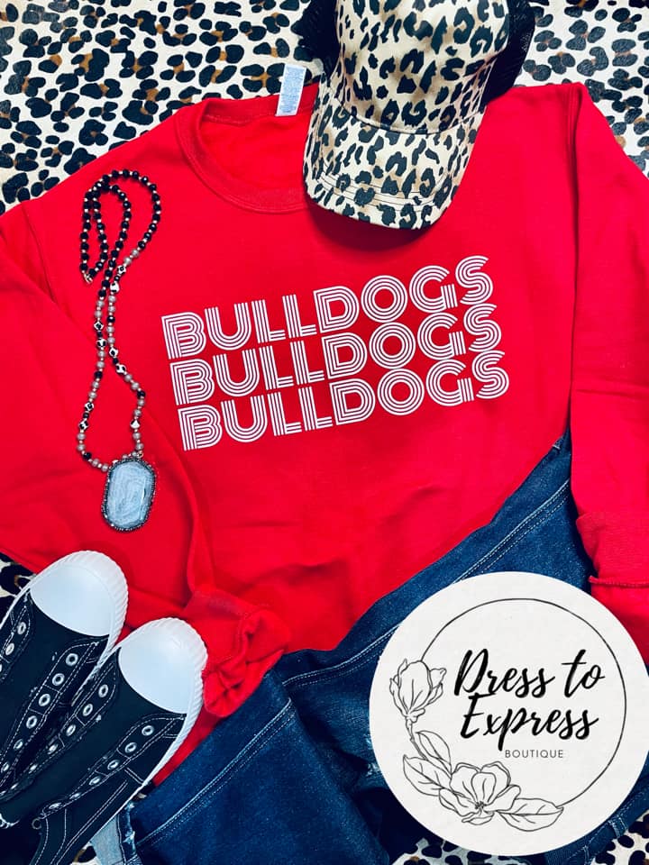 Red Retro Bulldogs crew sweatshirt