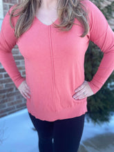 Load image into Gallery viewer, Cozy Coral V Neck Sweater
