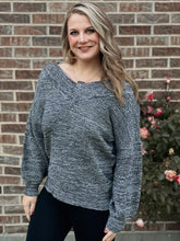Load image into Gallery viewer, Charcoal V Neck Chunky Knit Sweater
